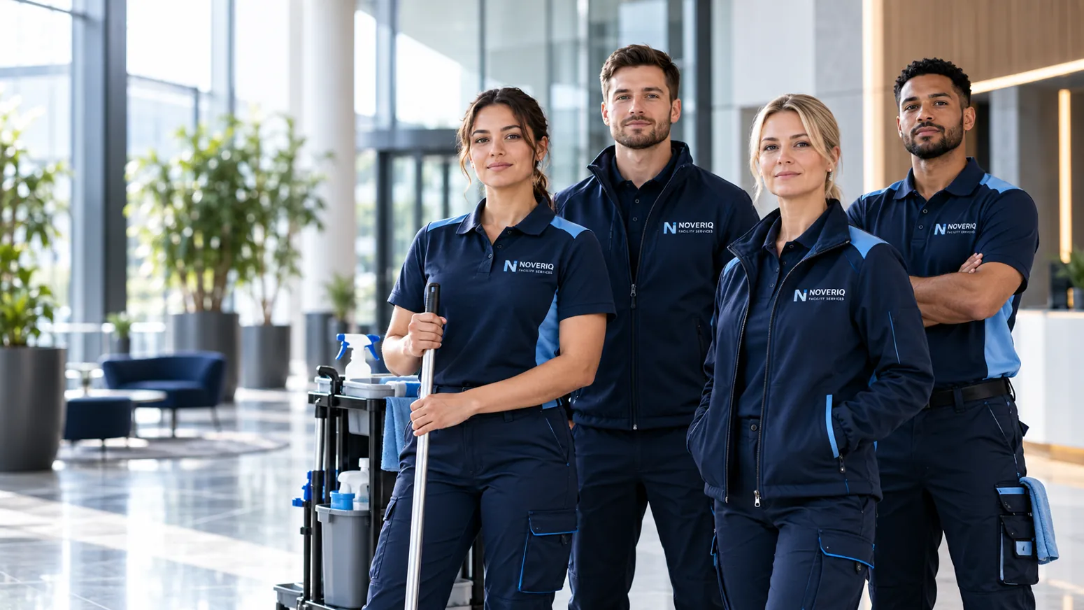 Illustratieve teamfoto met Noveriq-kleding